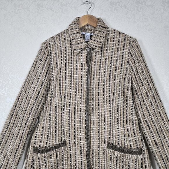 Zbd Design Silk Blend Coat sz 12 Beige Multicolor Tweed Snap Front Lined - Picture 2 of 16